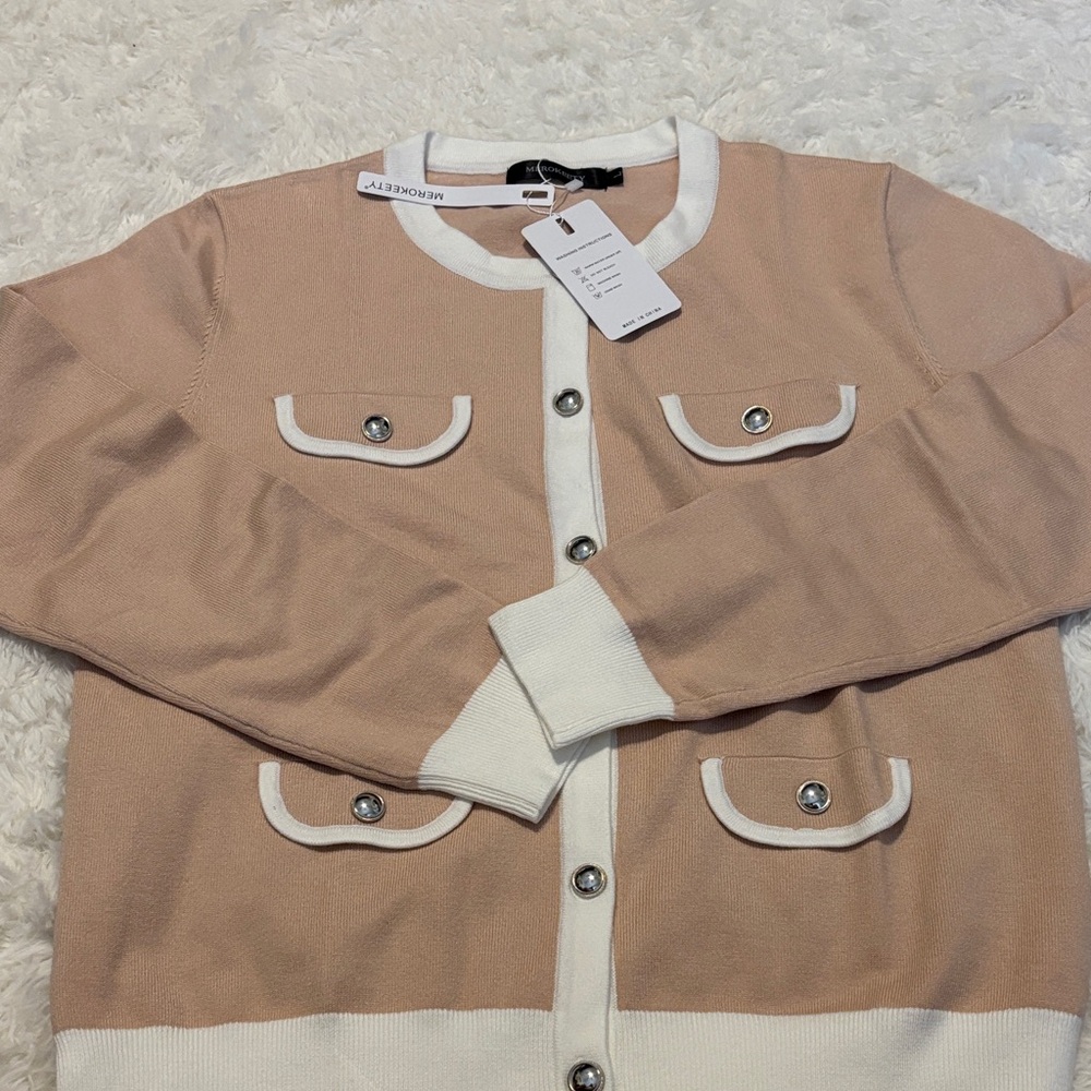 Chic Tan Cardigan Sweater with Silver Buttons